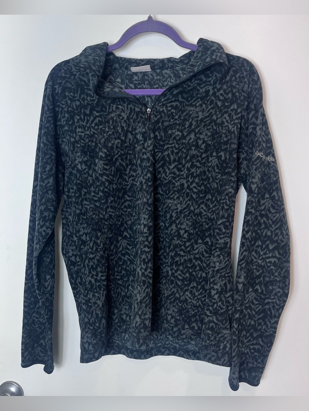 Columbia Women's Black Patterned Quarter-Zip Fleece Sweater Leopard Abstract XL